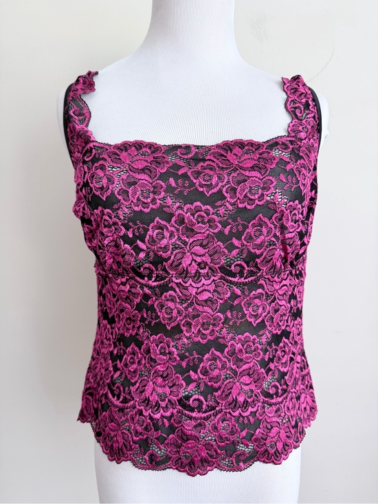 Cache Tops - Cache pink black Lace Cami Top whimsical witchy M NWT
